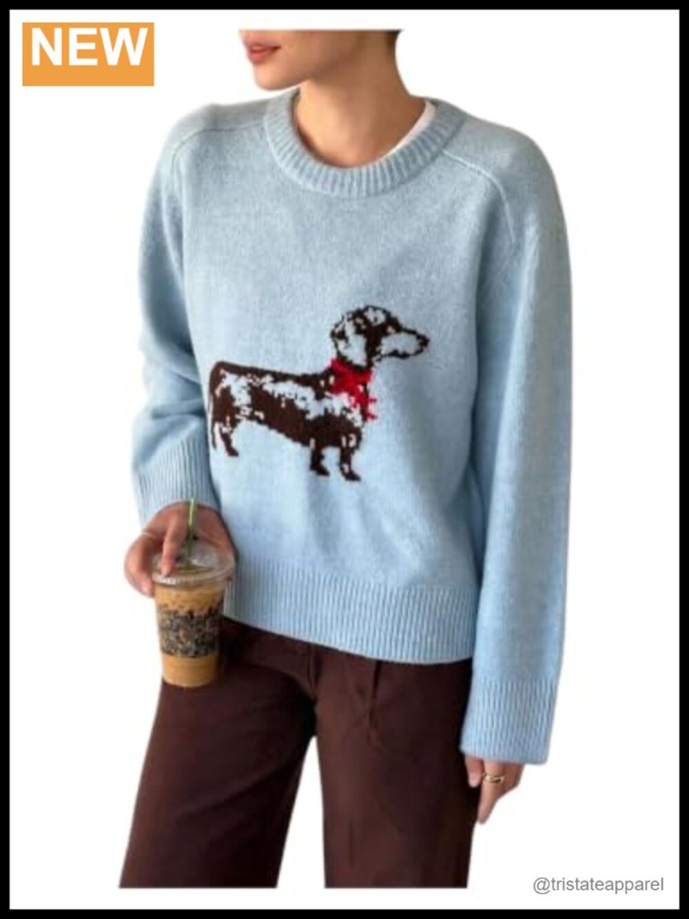 Graphic Crew Neck Long Sleeve Knit Pullover Sweater for Women